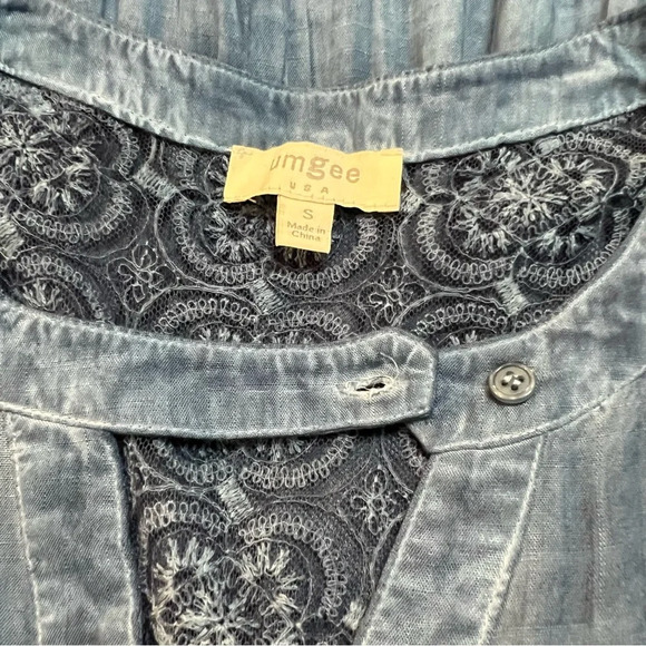 Umgee Chambray Mini Lace Button Dress. Size Small. - Picture 9 of 12